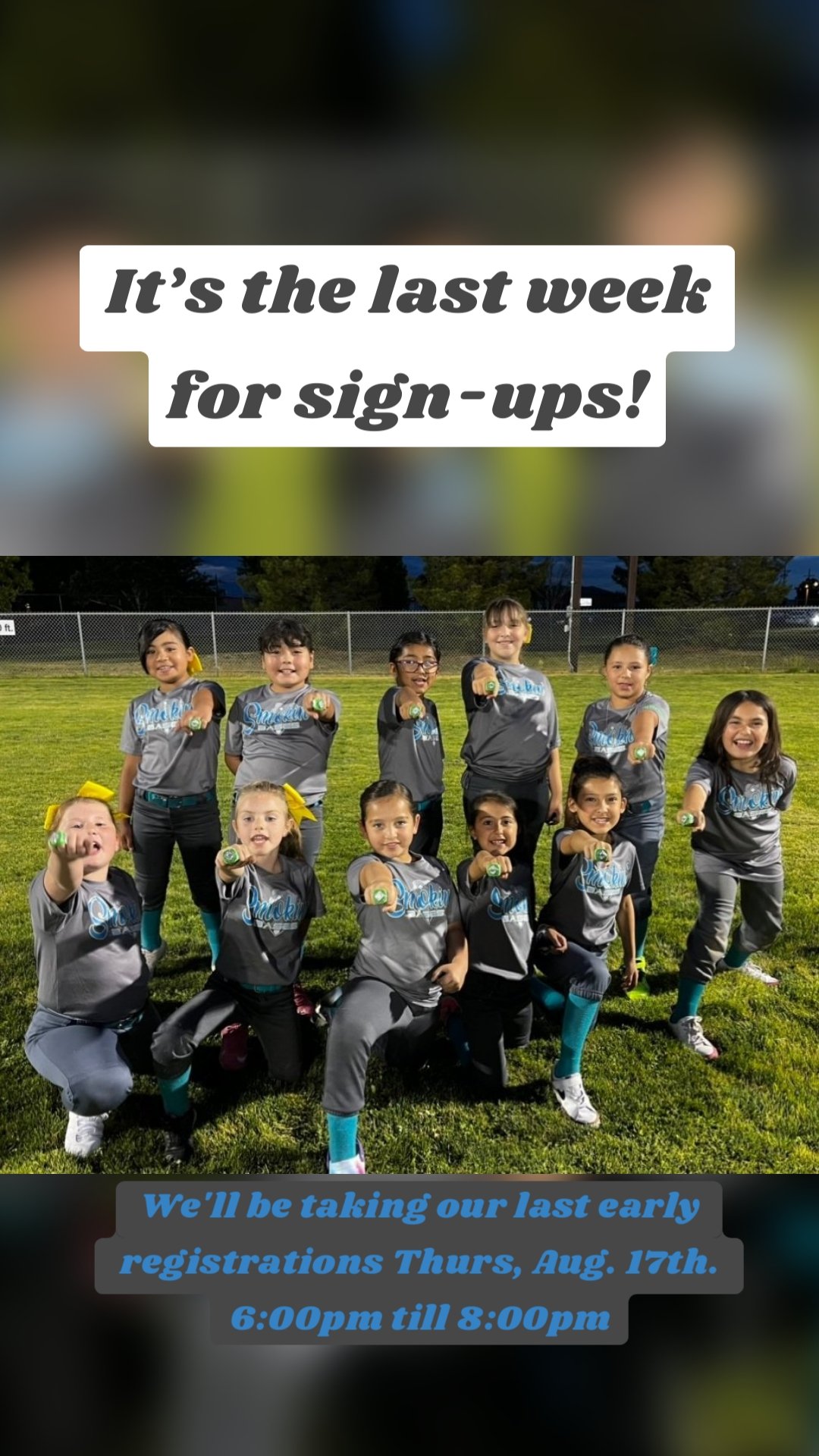 We'll be taking our last early registrations Thurs, Aug. 17th.
6:00pm till 8:00pm It’s the last week for sign-ups!